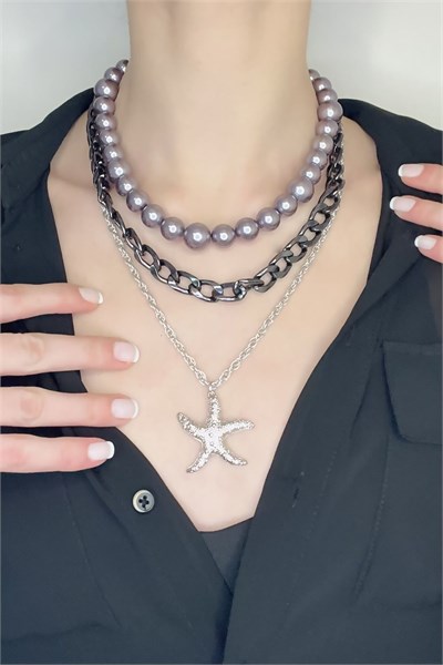 Pearl Chain Multi-Starfish Necklace