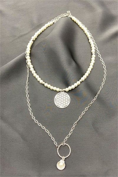Pearl Silver Chain Double Necklace