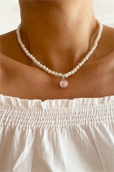 Pearl Powder Stone Winged Necklace