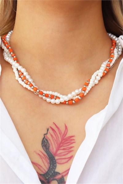 Pearl Orange Spiral Design Necklace