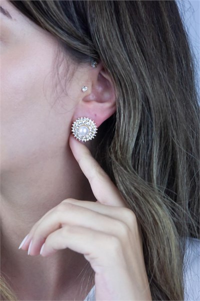 Pearl Zircon Stone Gold Earrings