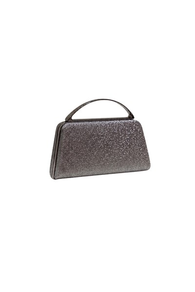 Elegant Evening Bag with Sparkling Metal Handle - Platinum Glitter