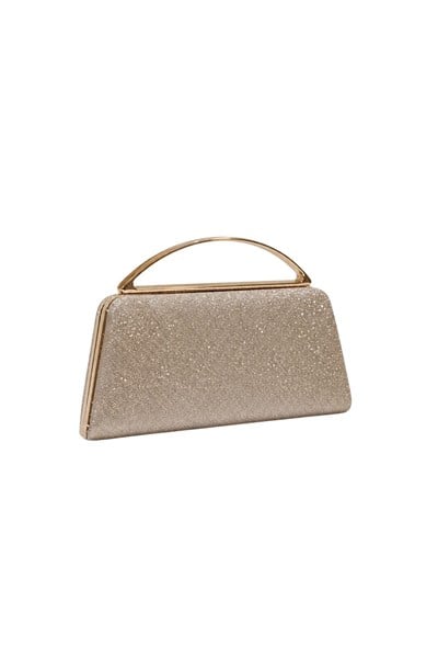 Elegant Evening Bag with Sparkling Metal Handle - Gold Glitter