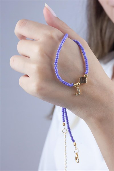 J Letter Lilac Bead Design Necklace