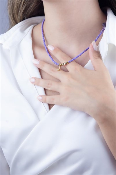 J Letter Lilac Bead Design Necklace
