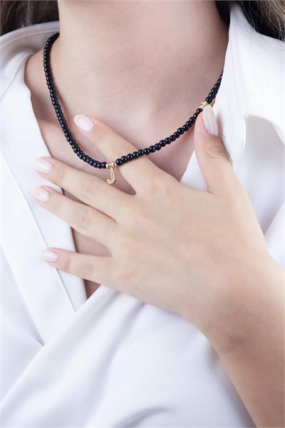 J Letter Black Pearl Design Necklace