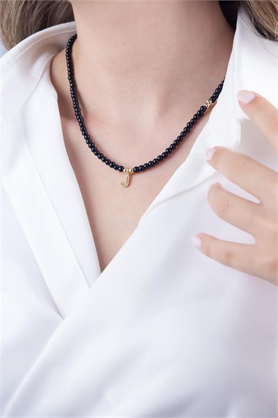 J Letter Black Pearl Design Necklace