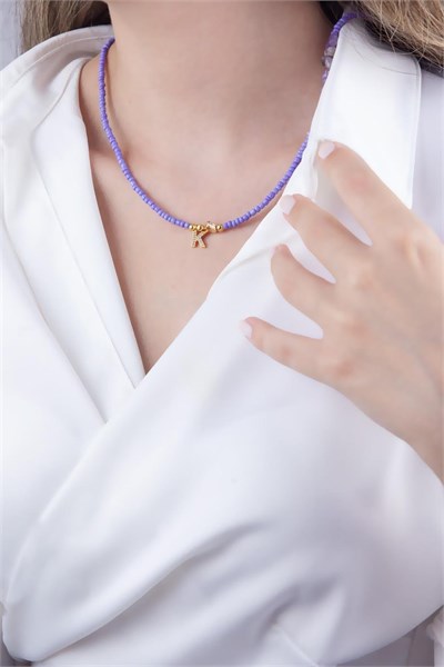 K Letter Lilac Bead Design Necklace