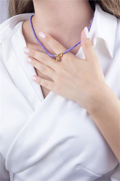 K Letter Lilac Bead Design Necklace