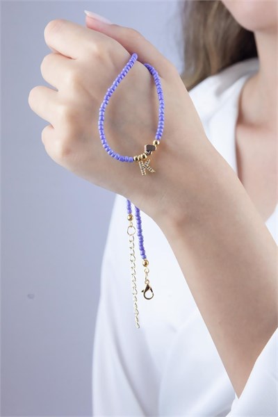 K Letter Lilac Bead Design Necklace