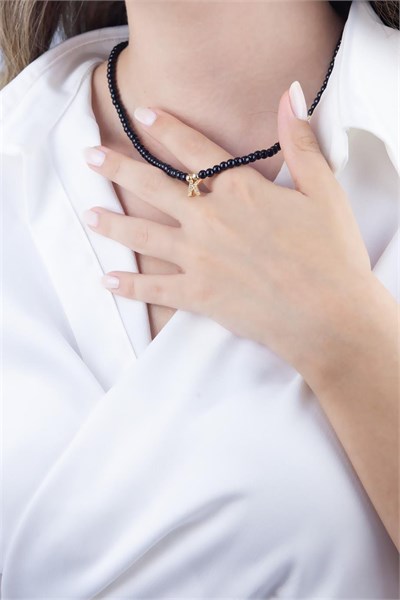 K Letter Black Pearl Design Necklace