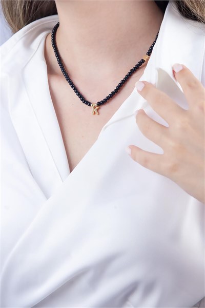 K Letter Black Pearl Design Necklace