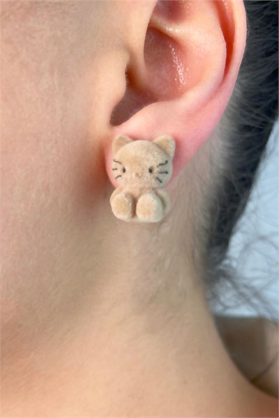 Velvet Cat Earrings - Light Brown