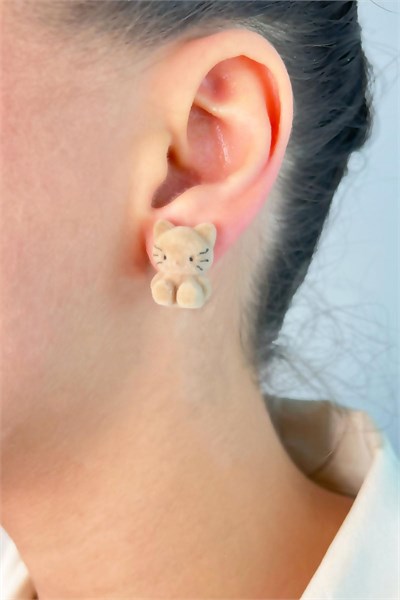 Velvet Cat Earrings - Light Brown