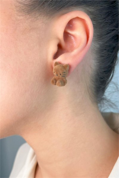 Velvet Cat Earrings - Brown