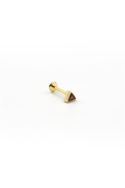 Coffee Zircon Triangle Tragus & Helix Piercing – Gold | Hypoallergenic, Steel Bar, 8 mm