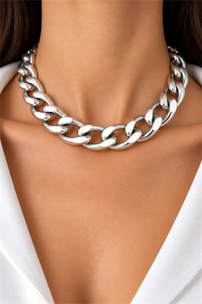 Thick Silver Colored Chain Necklace