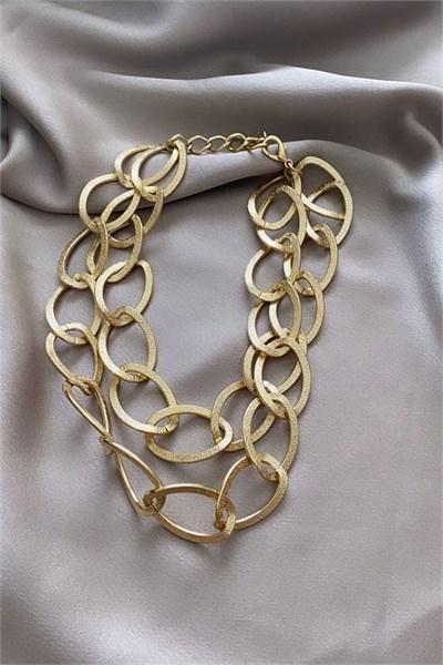 Thick Hoop Model Gold Colored Double Chain Necklace