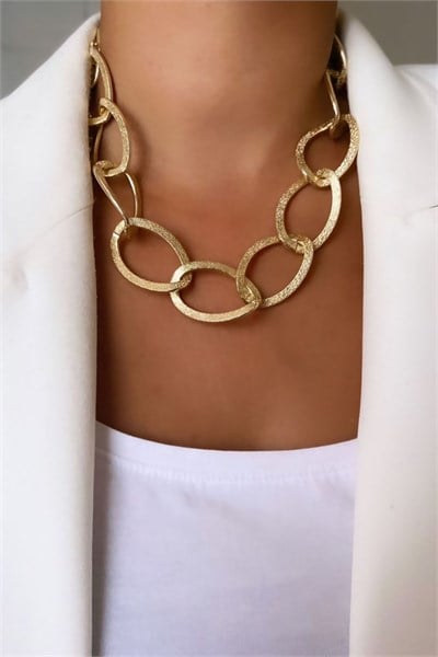 Thick Hoop Model Gold Colored Chain Necklace
