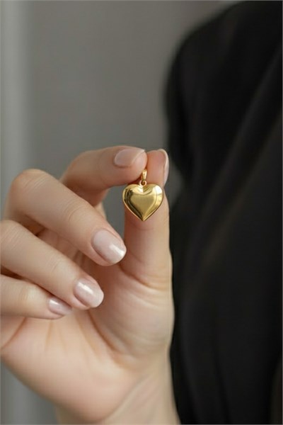 Heart Plate Xuping Necklace Pendant – Gold, Hypoallergenic, Non-Tarnish, 1.8 cm