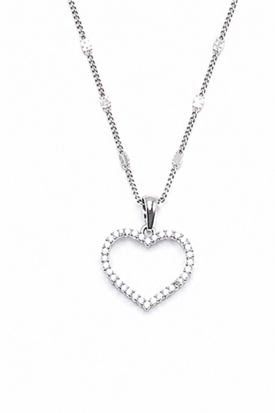 Xuping Heart-Shaped Necklace with Cubic Zirconia - Silver-Tone, Tarnish-Resistant