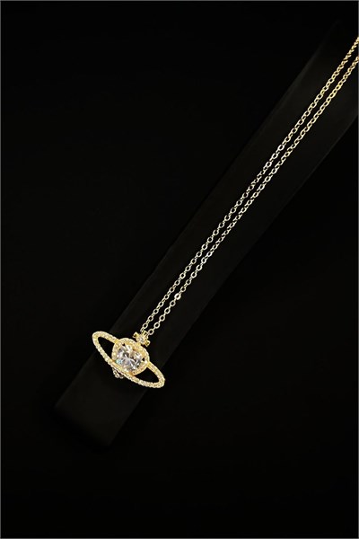 Heart Saturn Winged Gold-Plated Necklace