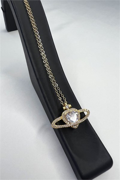 Heart Saturn Winged Gold-Plated Necklace