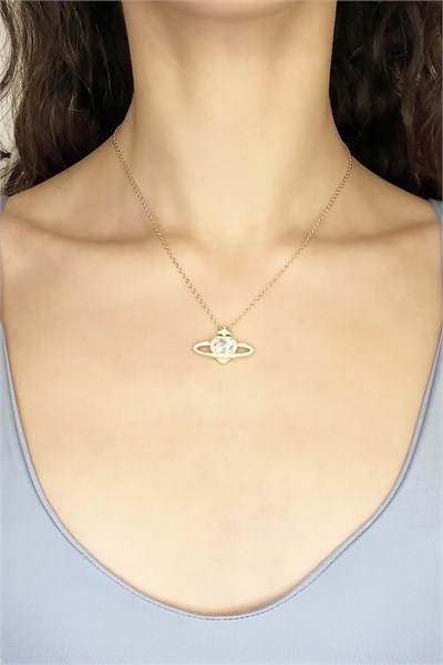 Heart Saturn Winged Gold-Plated Necklace