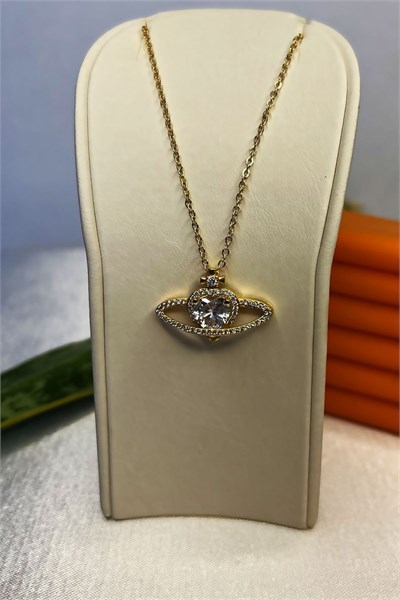 Heart Saturn Winged Gold-Plated Necklace