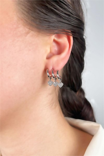 Heart Triple View Zircon Earrings - Silver