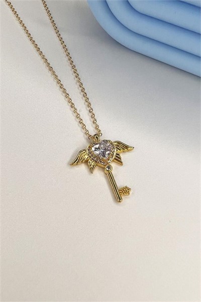Winged Gold-Plated Key Necklace