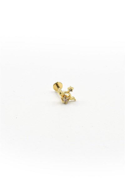 Winged Star Tragus Piercing – Gold, Zircon Stones, Hypoallergenic, Steel Bar, 8 mm