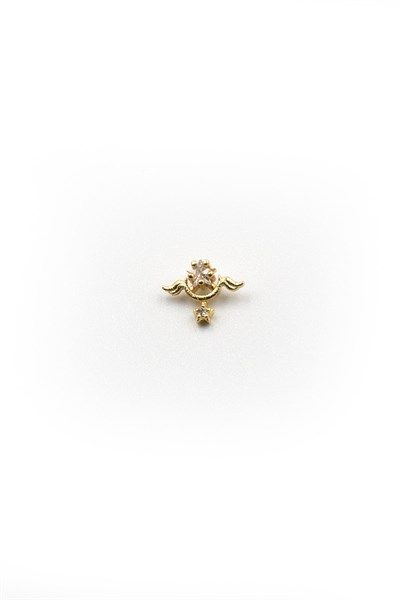Winged Star Tragus Piercing – Gold, Zircon Stones, Hypoallergenic, Steel Bar, 8 mm