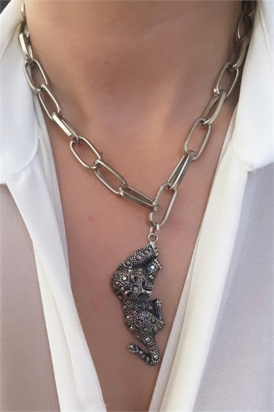 Tiger Winged Silver Colored Chain Necklace