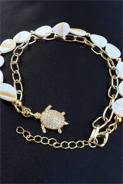 Turtle Detail Bone and Gold Chain Necklace