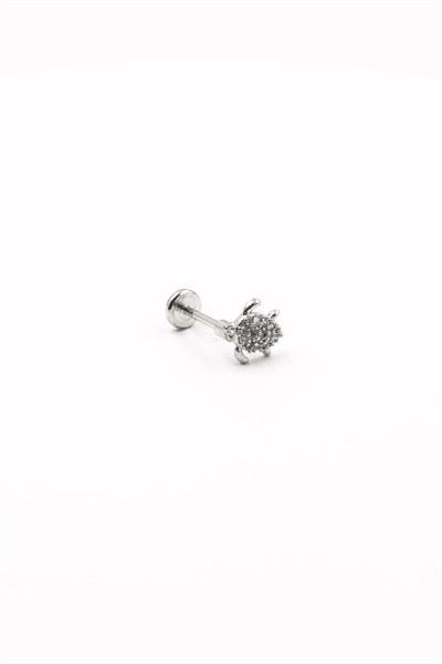 Turtle-Shaped Zircon Stone Tragus Piercing – Silver | Hypoallergenic, Long-Lasting Shine