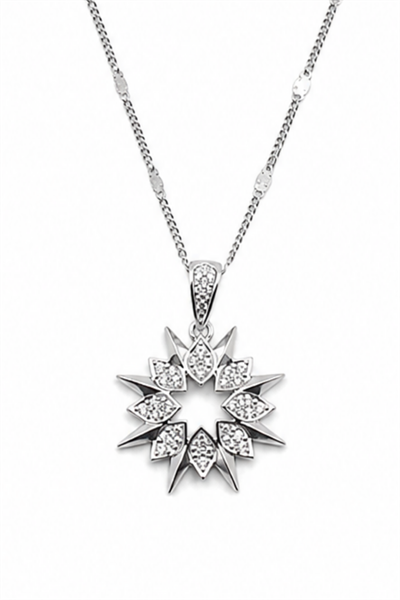 Layered Necklace with Crystal Flower and Star Charms - Silver-Tone