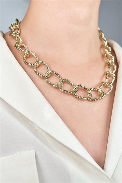 Cut Model Chain Long Necklace - Gold