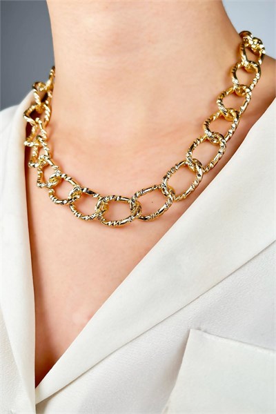 Cut Model Chain Long Necklace - Gold