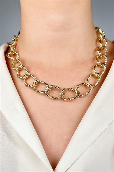 Cut Model Chain Long Necklace - Gold