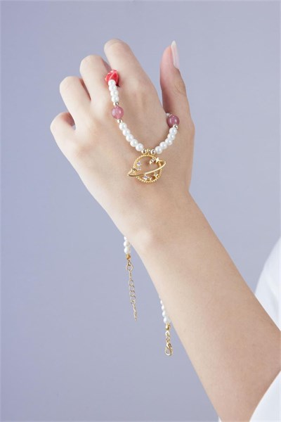 Red Natural Stone Pearl Saturn Necklace