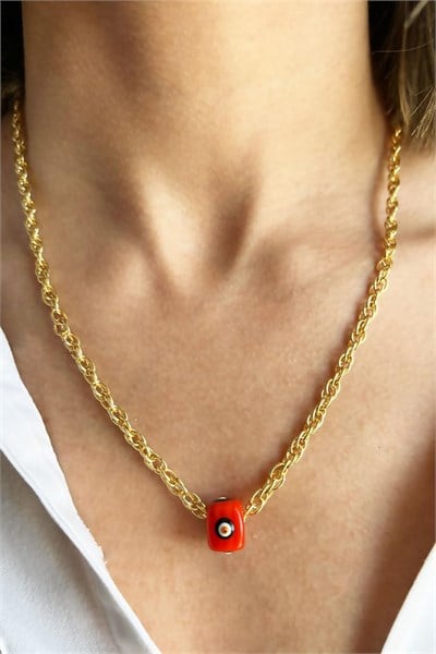 Red Nazar Bead Gold Chain Necklace