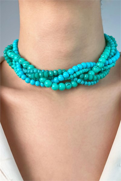 Crystal Bead Spiral Necklace - Turquoise