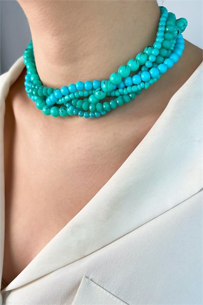 Crystal Bead Spiral Necklace - Turquoise