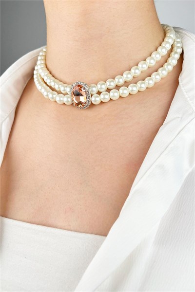 Crystal Winged Pearl Choker Necklace - Orange