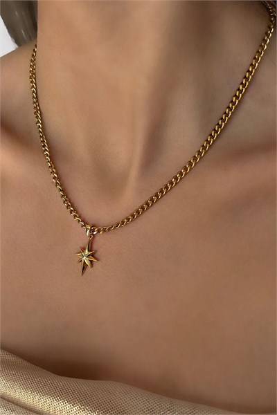 Polar Star Winged Stainless Steel Chain Necklace - Gold