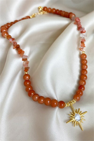Polar Star Winged Crystal Glass Bead Natural Stone Necklace - Orange