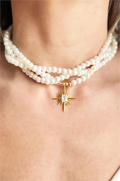 Polar Star Star Spiral Design Pearl Necklace