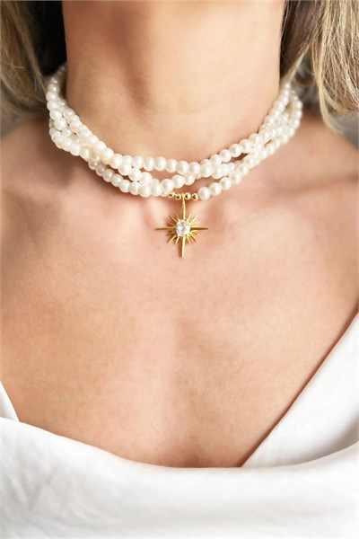 Polar Star Star Spiral Design Pearl Necklace