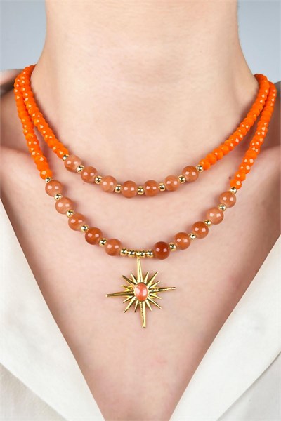 Northern Star Winged Double Row Dorica Pearl Necklace - Orange